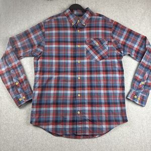 Duluth Trading Shirt Mens L Button Up L/S‎ Plaid Tartan Red Blue Cowboy Western